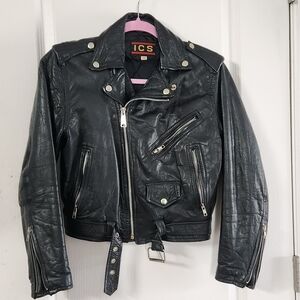 Vintage ICS Motorcycle Leather Jacket Sz.16..see Measurements